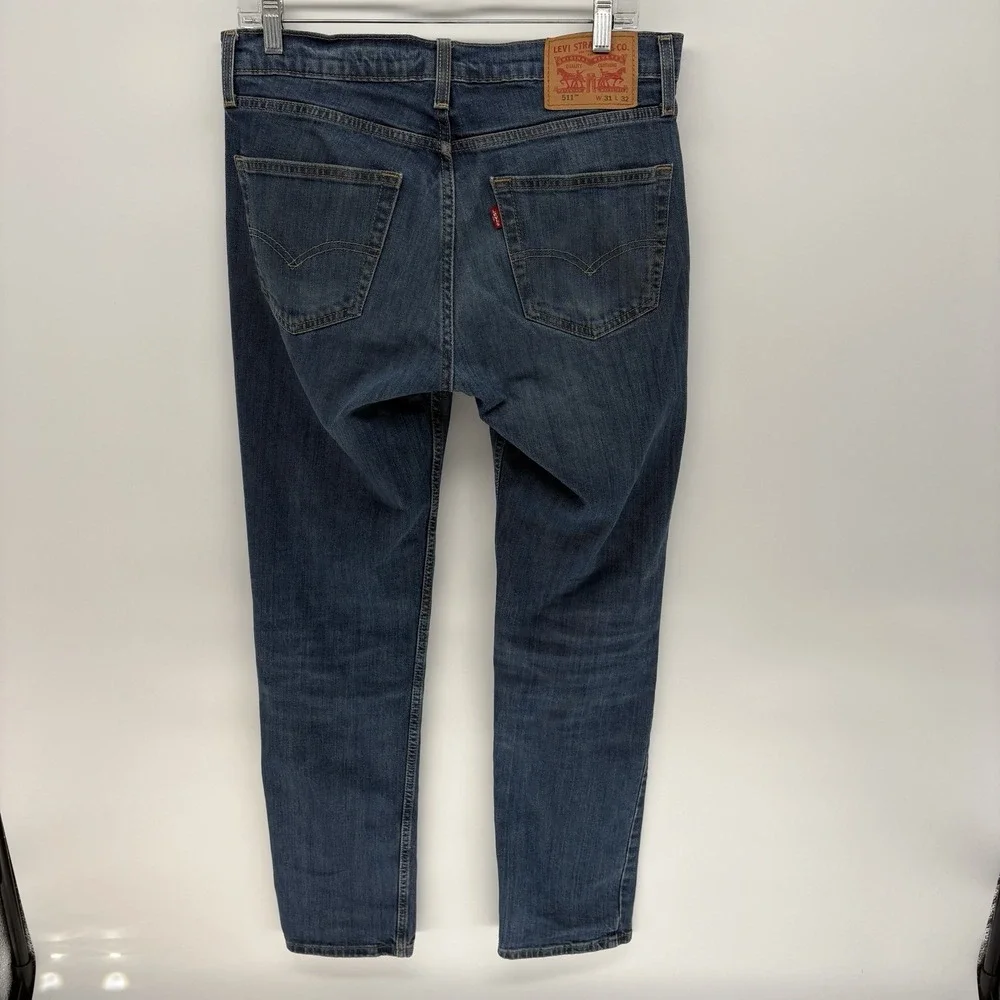 Levis Jeans Blue 511 Slim Straight Distressed Denim Stretch Men 31X32 (31X31.5)